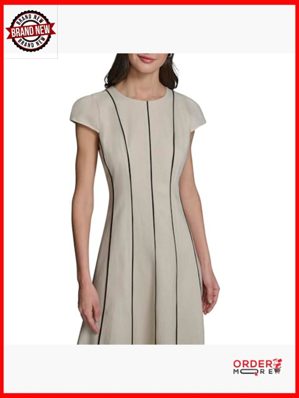 Sleeveless Crew Neck Linen Midi Dress with Contrast Seaming - Picture 2 of 5